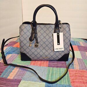 Nine West Brooklyn 3 Compartment Satchel Handbag, Chambray Logo  NWT